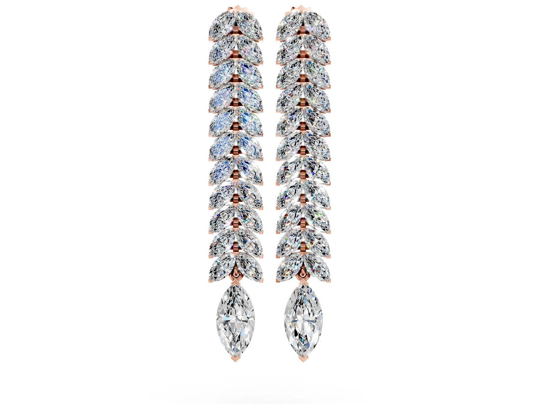 Rose gold Marquise Diamond Double Row Dangle Earrings_12