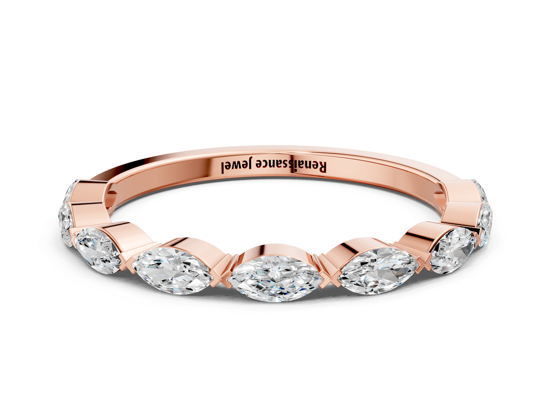 18K Rose Gold Marquise Diamond Eternity Band with Bezel Setting