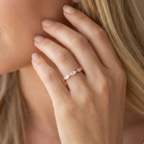 Rose gold Marquise Diamond Eternity Band with Bezel Setting