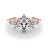Rose gold Marquise Diamond Floral Cluster Ring with Marquise Side Stones and Six-Prong Solitaire Setting 1
