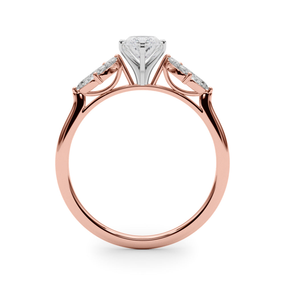 Rose gold Marquise Diamond Floral Cluster Ring with Marquise Side Stones and Six-Prong Solitaire Setting 2