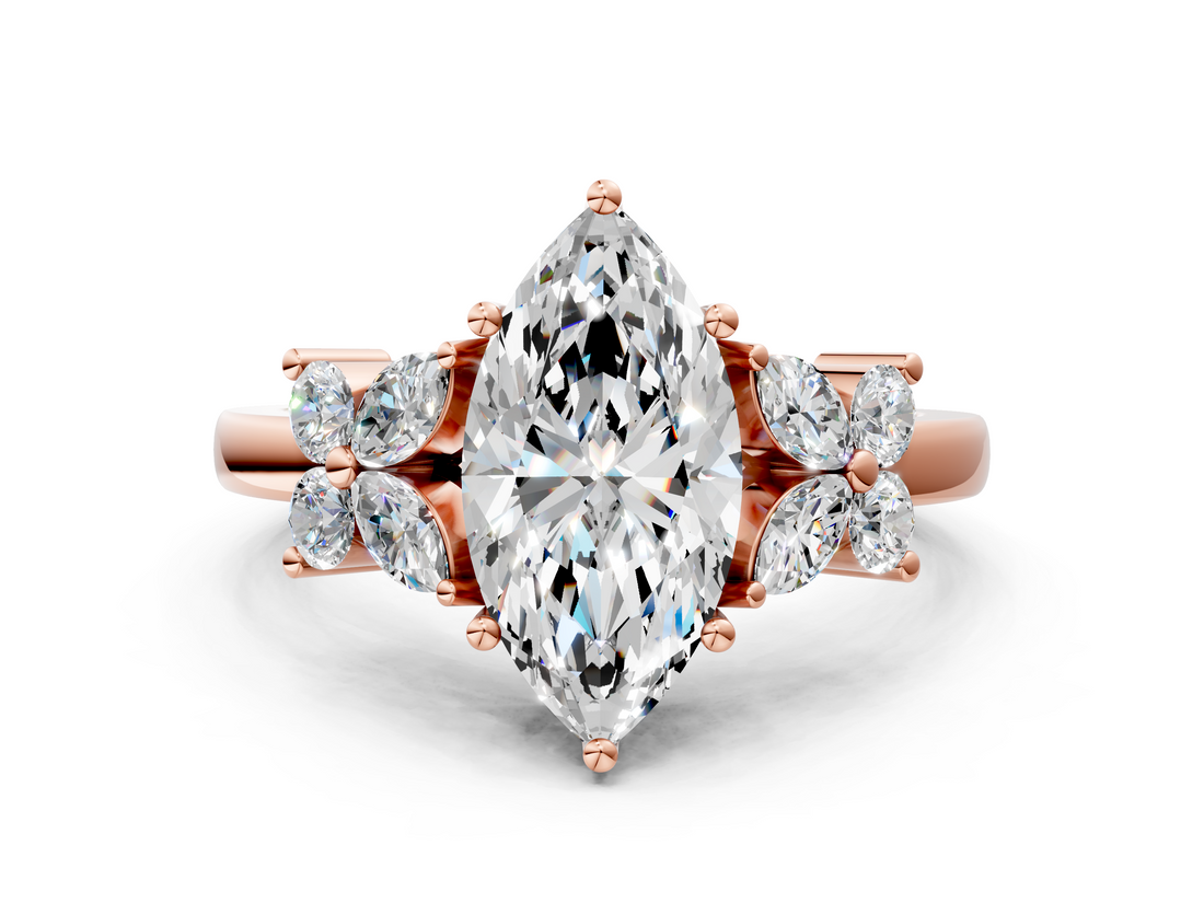 Rose gold Marquise Diamond Floral Cluster Ring with Solitaire Band and Prong Setting_54