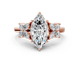 Rose gold Marquise Diamond Floral Cluster Ring with Solitaire Band and Prong Setting_54