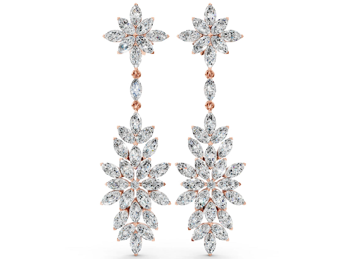 Rose gold Marquise Diamond Floral Dangle Earrings