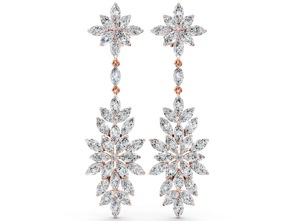 Rose gold Marquise Diamond Floral Dangle Earrings