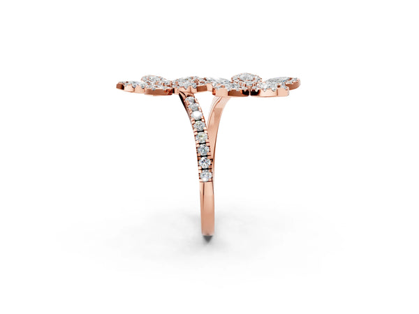 Rose gold Marquise Diamond Floral Promise Ring with Round Diamond Accents