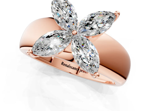 Rose gold Marquise Diamond Floral Promise Ring_1