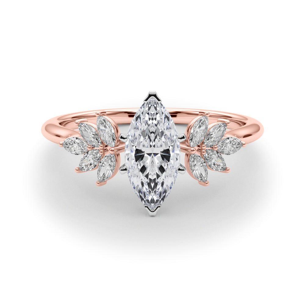 Rose gold Marquise Diamond Floral Side Stone Solitaire with Marquise Accents and Four-Prong Setting 1