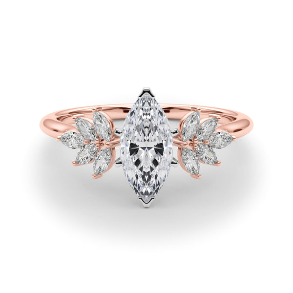 Rose gold Marquise Diamond Floral Side Stone Solitaire with Marquise Accents and Four-Prong Setting