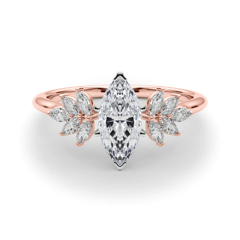 Rose gold Marquise Diamond Floral Side Stone Solitaire with Marquise Accents and Four-Prong Setting 1