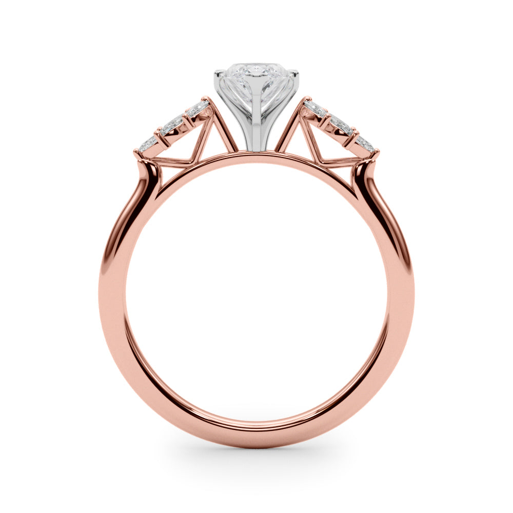 Rose gold Marquise Diamond Floral Side Stone Solitaire with Marquise Accents and Four-Prong Setting 2