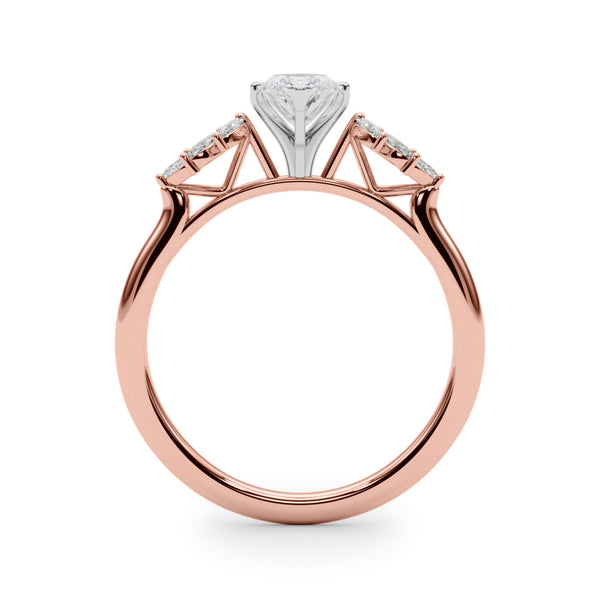 Rose gold Marquise Diamond Floral Side Stone Solitaire with Marquise Accents and Four-Prong Setting