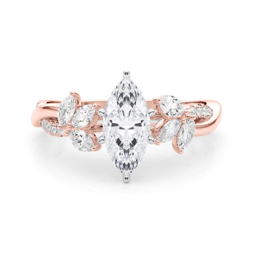 Rose gold Marquise Diamond Floral Vine Solitaire Engagement Ring 1
