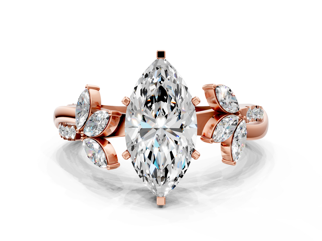 Rose gold Marquise Diamond Floral Vine Solitaire Engagement Ring_20