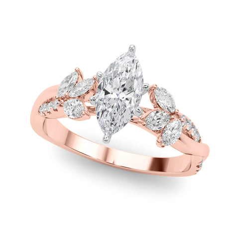 Rose gold Marquise Diamond Floral Vine Solitaire Engagement Ring