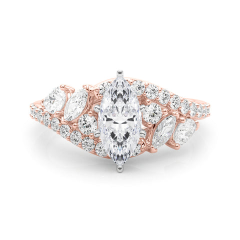 Rose gold Marquise Diamond Halo Ring with Marquise and Pavé Band in Prong Setting 1