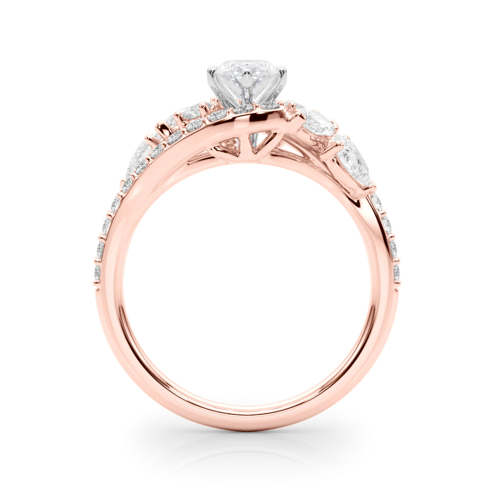 Rose gold Marquise Diamond Halo Ring with Marquise and Pavé Band in Prong Setting 2