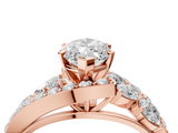 Rose gold Marquise Diamond Halo Ring with Marquise and Pavé Band in Prong Setting_96