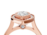 Rose gold Marquise Diamond Halo Ring with Milgrain Frame and Pavé Band 4