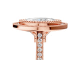 Rose gold Marquise Diamond Halo Ring with Milgrain Frame and Pavé Band 5