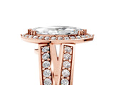 Rose gold Marquise Diamond Halo Ring with Split Shank Pavé Band and Four-Prong Setting_11