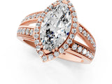 Rose gold Marquise Diamond Halo Ring with Split Shank Pavé Band and Four-Prong Setting_7