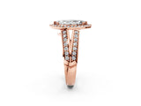 Rose gold Marquise Diamond Halo Ring with Split Shank Pavé Band and Four-Prong Setting_8