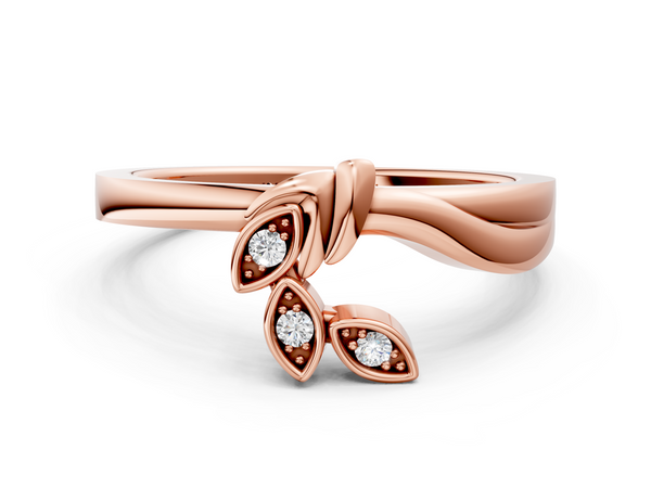 Rose gold Three-Stone Round Diamond Leaf Bypass Ring with Bezel Setting