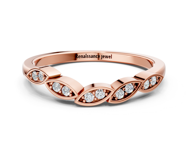 Rose gold Marquise Diamond Leaf Eternity Band with Bezel Setting