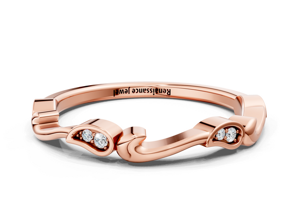 Rose gold Marquise Diamond Leaf Twist Eternity Band with Bezel Setting
