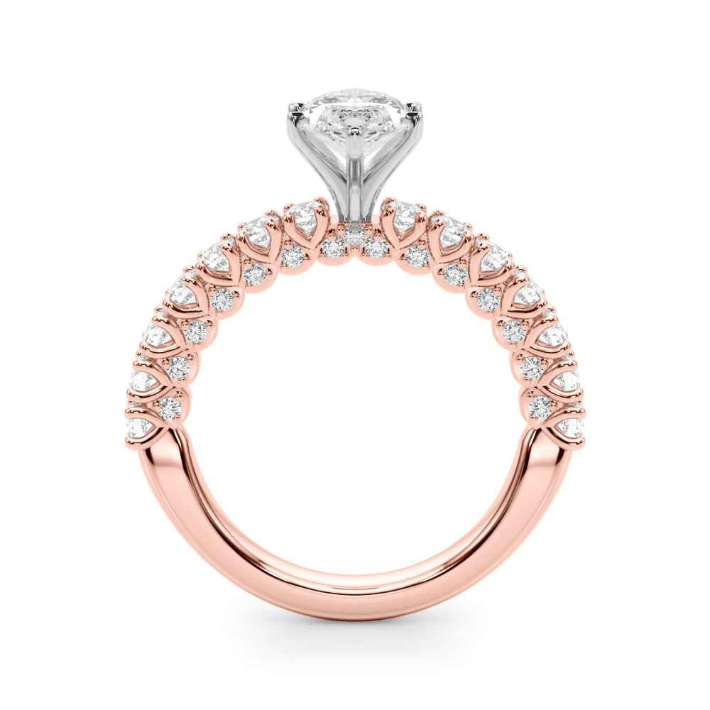 Rose gold Marquise Diamond Pavé Band Solitaire Ring with Four-Prong Setting 2