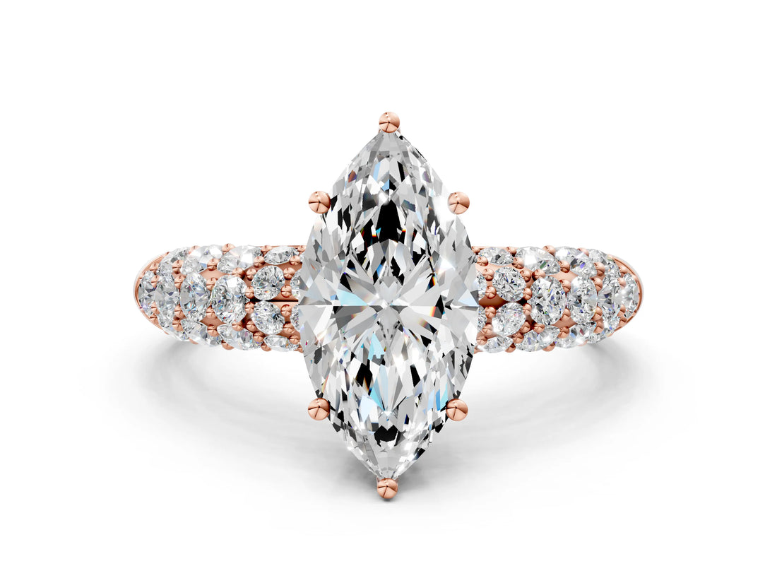 Rose gold Marquise Diamond Pavé Band Solitaire Ring with Four-Prong Setting_49