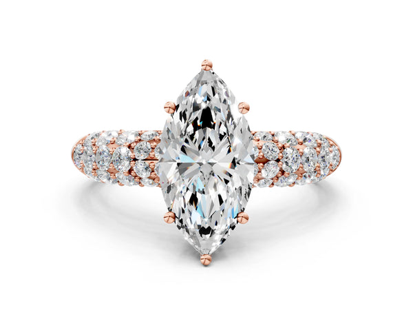 Rose gold Marquise Diamond Pavé Band Solitaire Ring with Four-Prong Setting