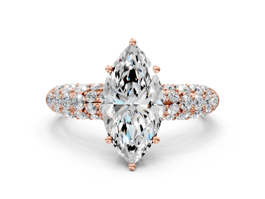 Rose gold Marquise Diamond Pavé Band Solitaire Ring with Four-Prong Setting