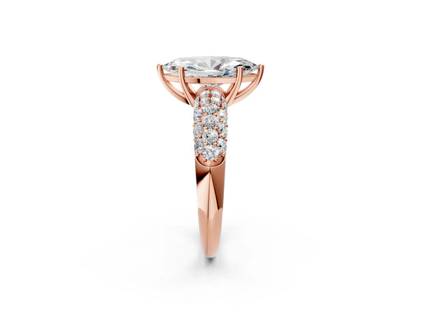 Rose gold Marquise Diamond Pavé Band Solitaire Ring with Four-Prong Setting