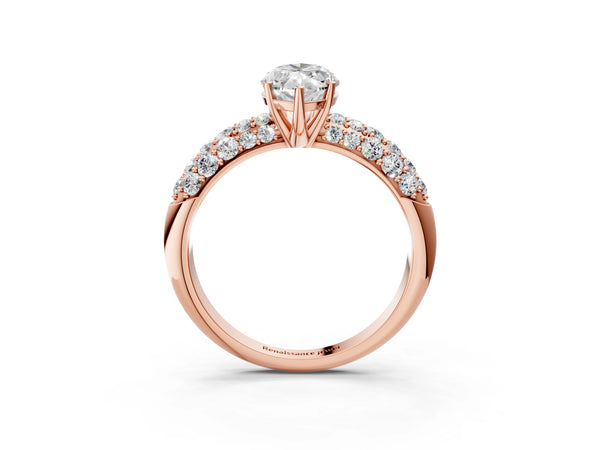 Rose gold Marquise Diamond Pavé Band Solitaire Ring with Four-Prong Setting