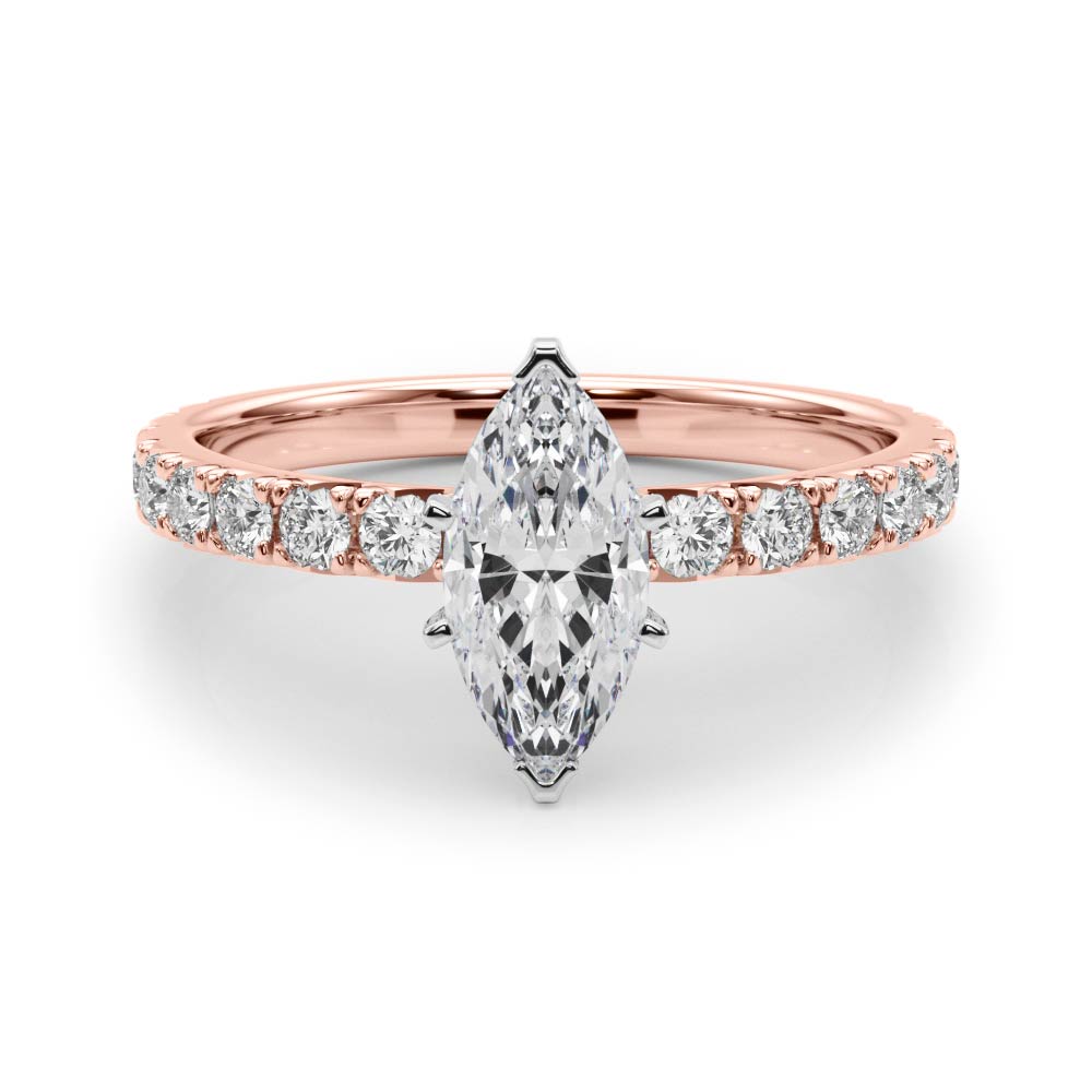 Rose gold Marquise Diamond Pavé Band Solitaire with Four-Prong Setting 1