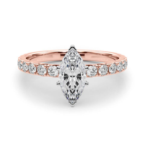 Rose gold Marquise Diamond Pavé Band Solitaire with Four-Prong Setting 1