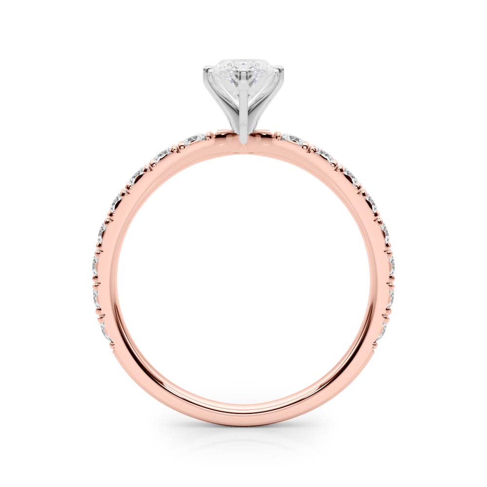 Rose gold Marquise Diamond Pavé Band Solitaire with Four-Prong Setting 2