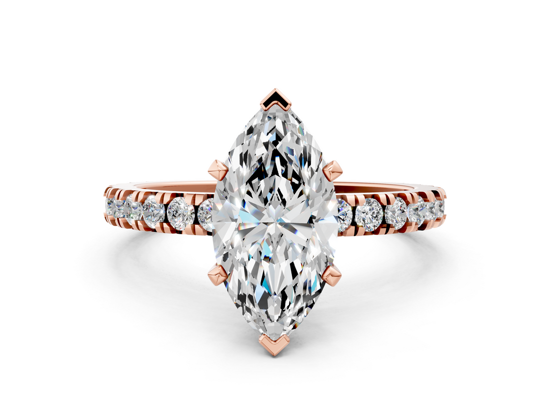 Rose gold Marquise Diamond Pavé Band Solitaire with Four-Prong Setting_203