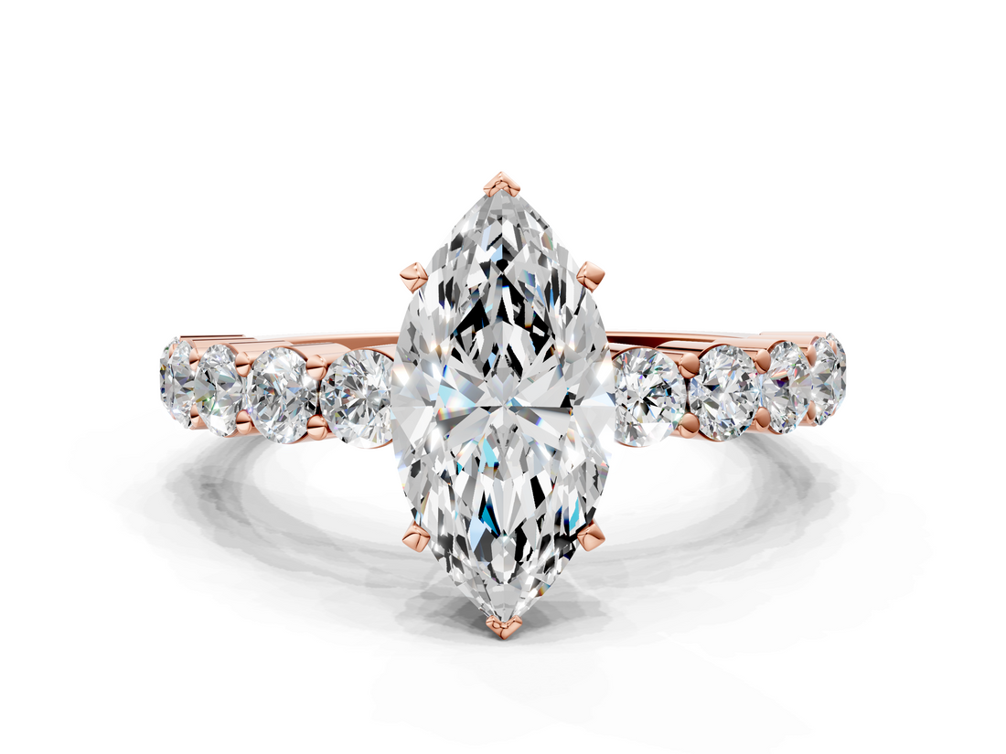 Rose gold Marquise Diamond Pavé Band Solitaire with Four-Prong Setting_25