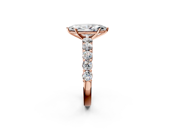 Rose Gold Marquise Engagement Ring Setting with Shared Prong Round Side Stones