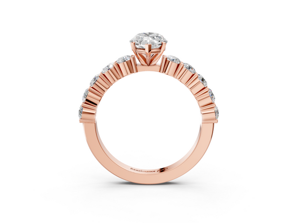 Rose Gold Marquise Engagement Ring Setting with Shared Prong Round Side Stones