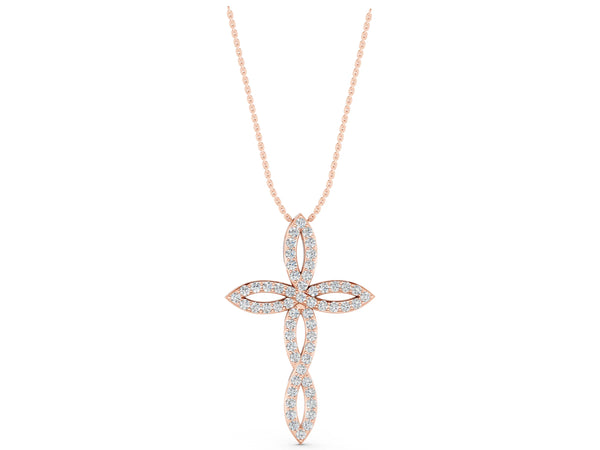 Rose gold Marquise Diamond Pavé Cross Pendant