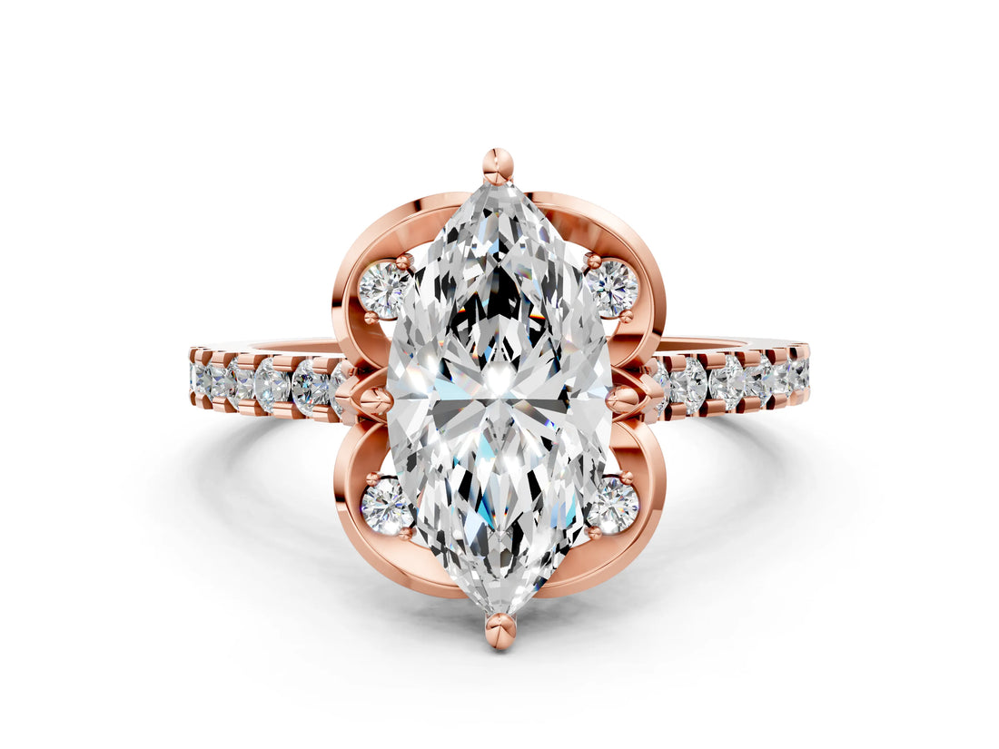Rose gold Marquise Diamond Pave Band with Floral Prong Setting_27