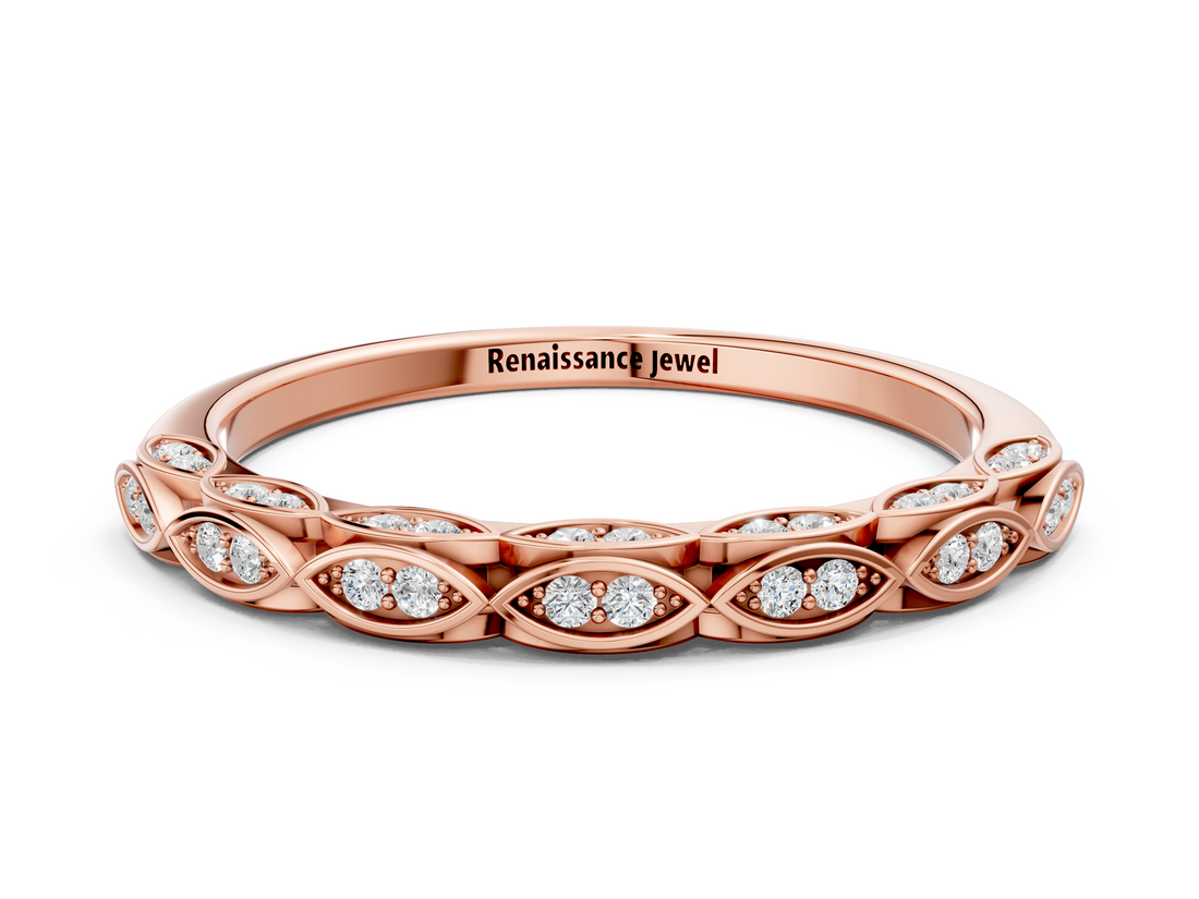 Rose gold Marquise Diamond Pave Eternity Band with Bezel Setting_23