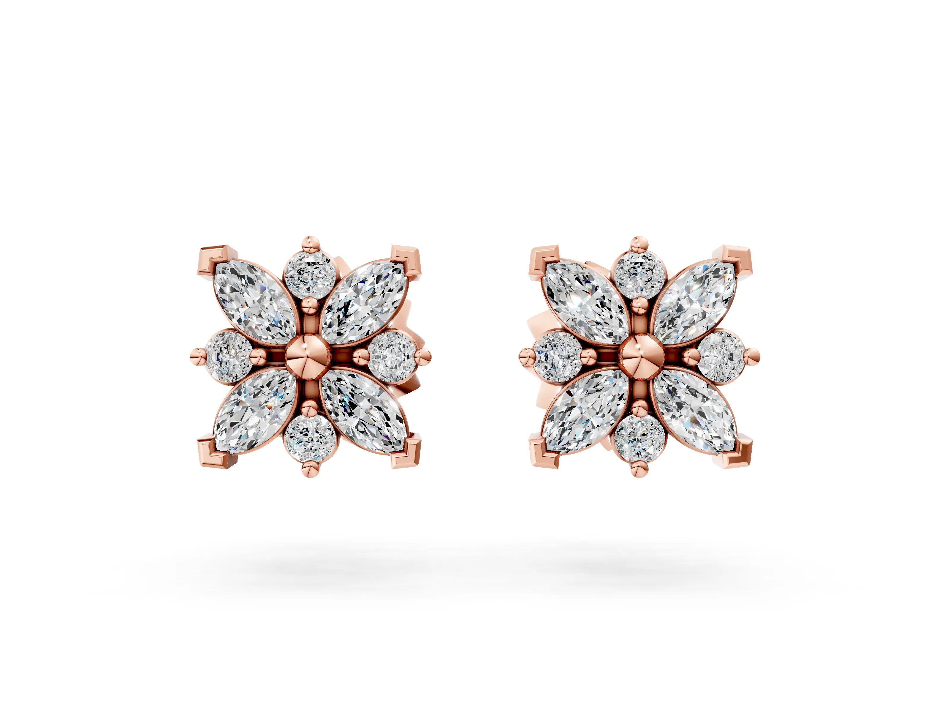 Rose gold Marquise Diamond Petal Stud Earrings with Diamond Accents_8