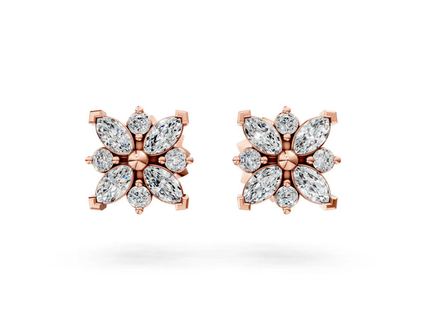 Rose gold Marquise Diamond Petal Stud Earrings with Diamond Accents