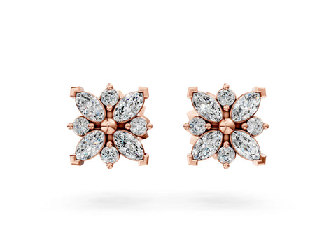 Rose gold Marquise Diamond Petal Stud Earrings with Diamond Accents_8