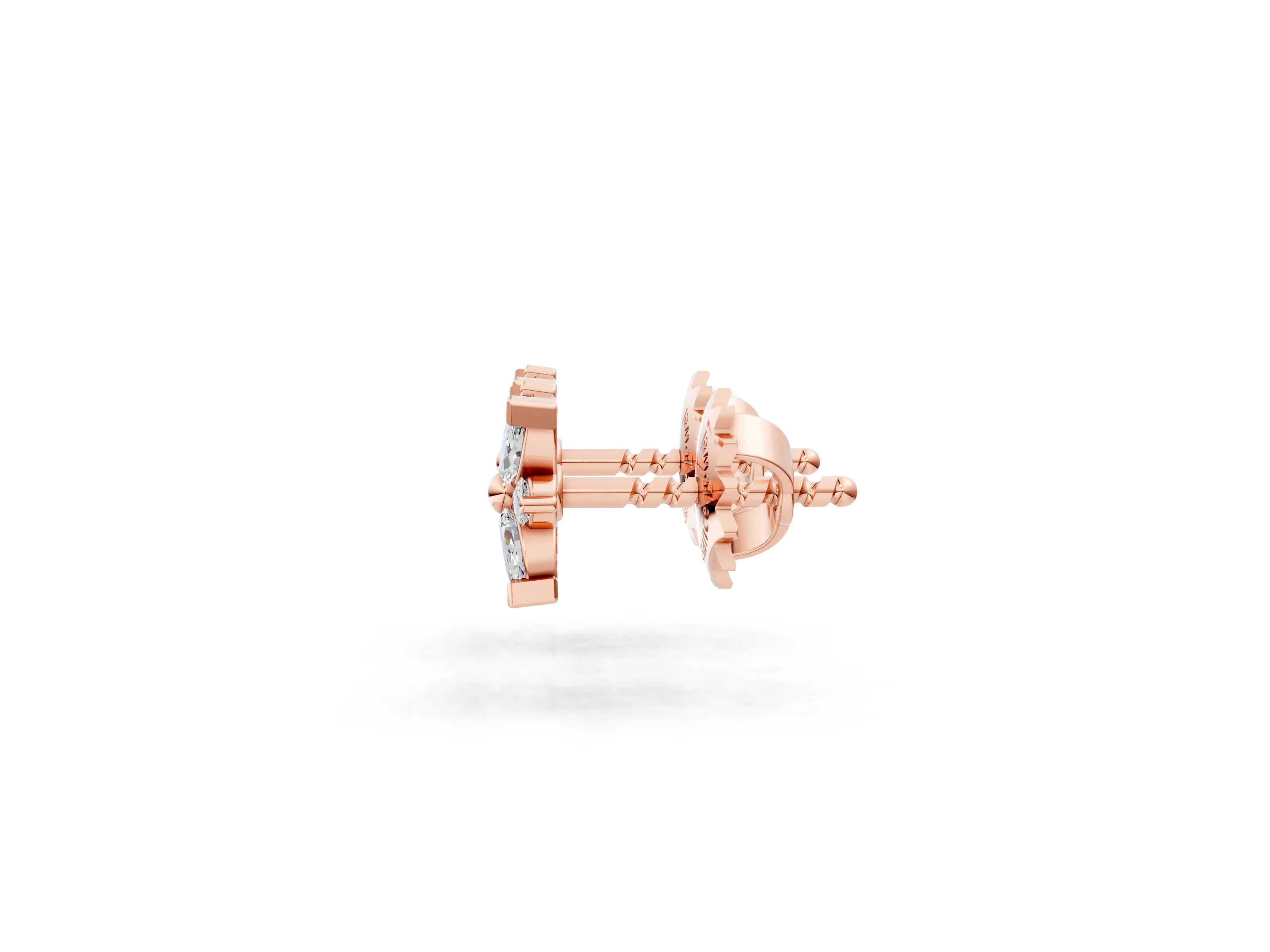 Rose gold Marquise Diamond Petal Stud Earrings with Diamond Accents_9